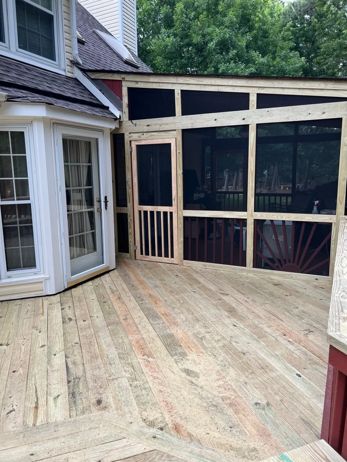Screened porch addition wooden deck house