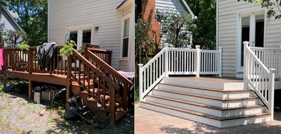 Residential deck renovation before and after comparison