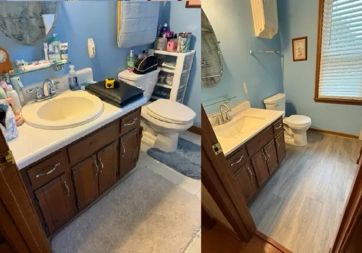 Bathroom before and after decluttering
