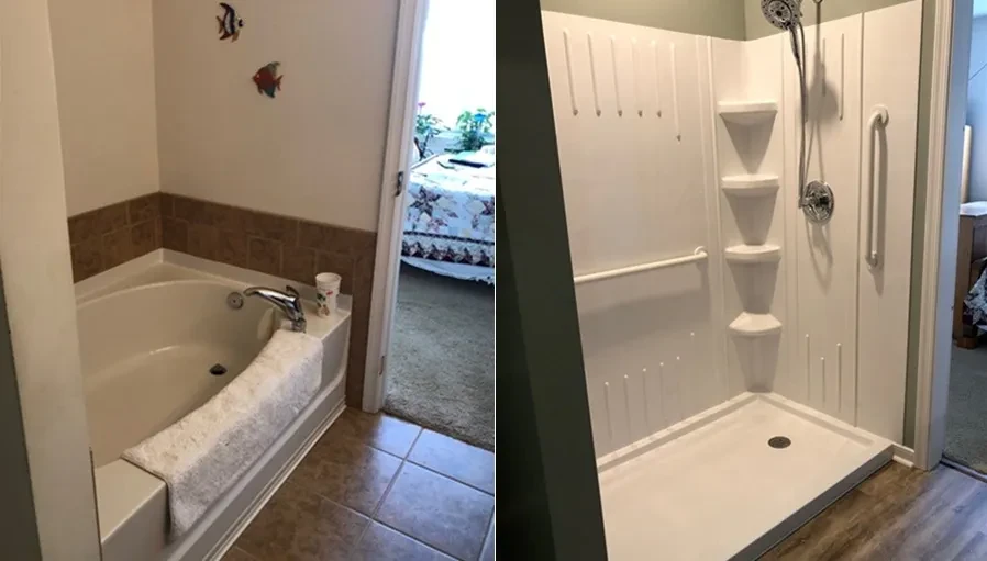 Bathroom with bathtub and shower stall