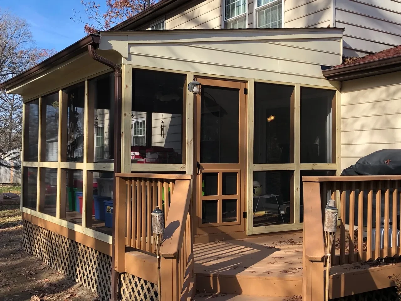 Screened porch addition residential home exterior