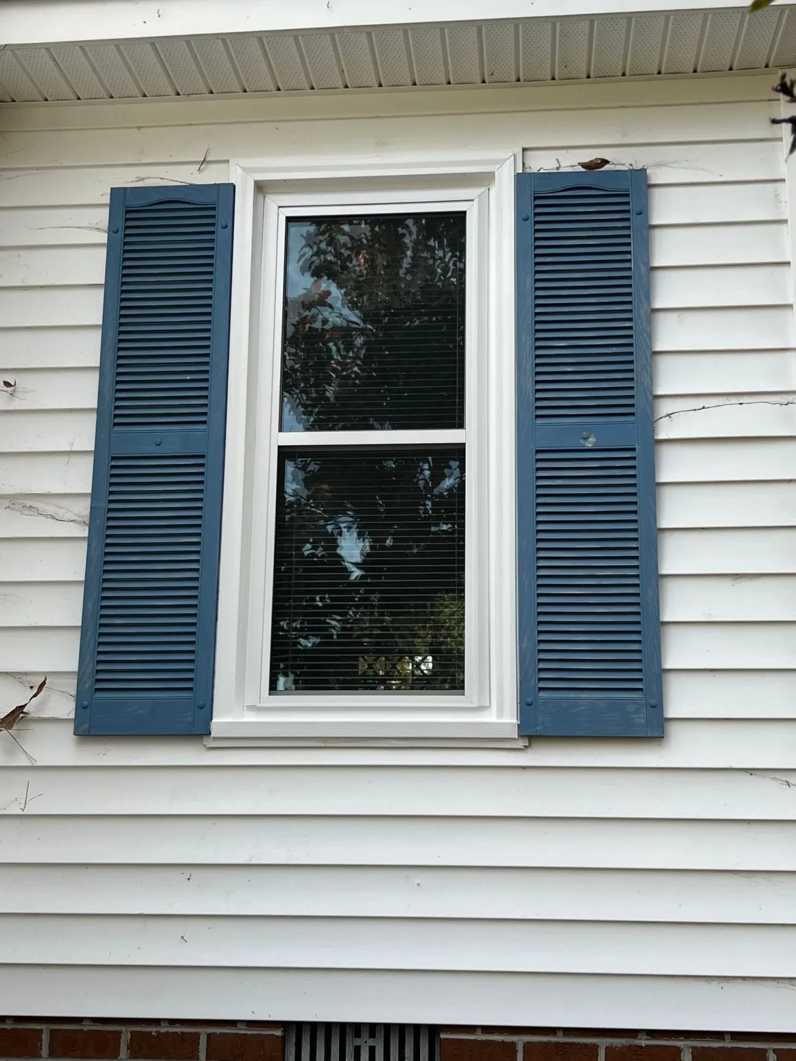 White house window blue shutters