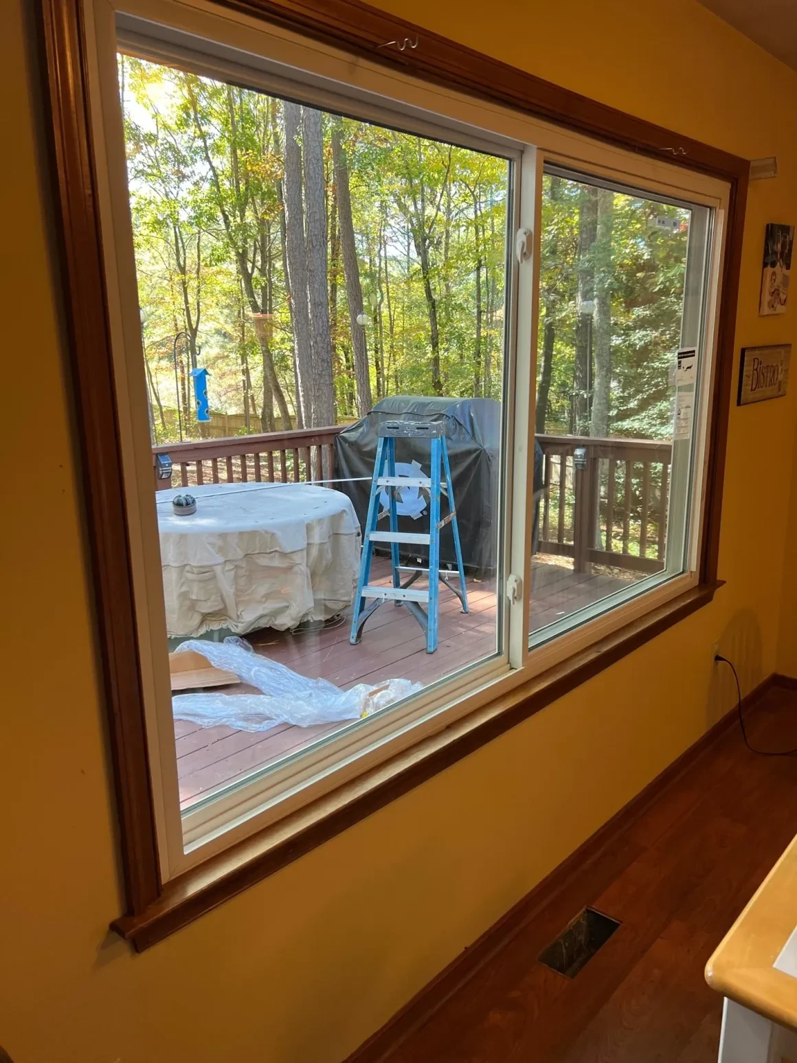 Deck renovation in progress forest view